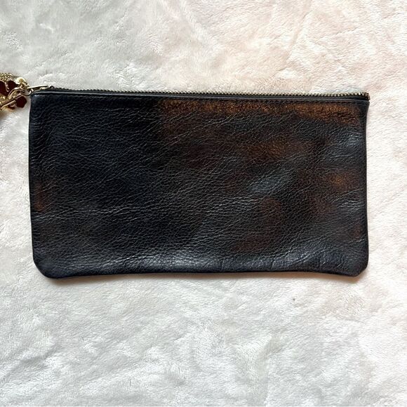 Moss Mills Black Pebbled Leather Wristlet Made in USA - Picture 7 of 13